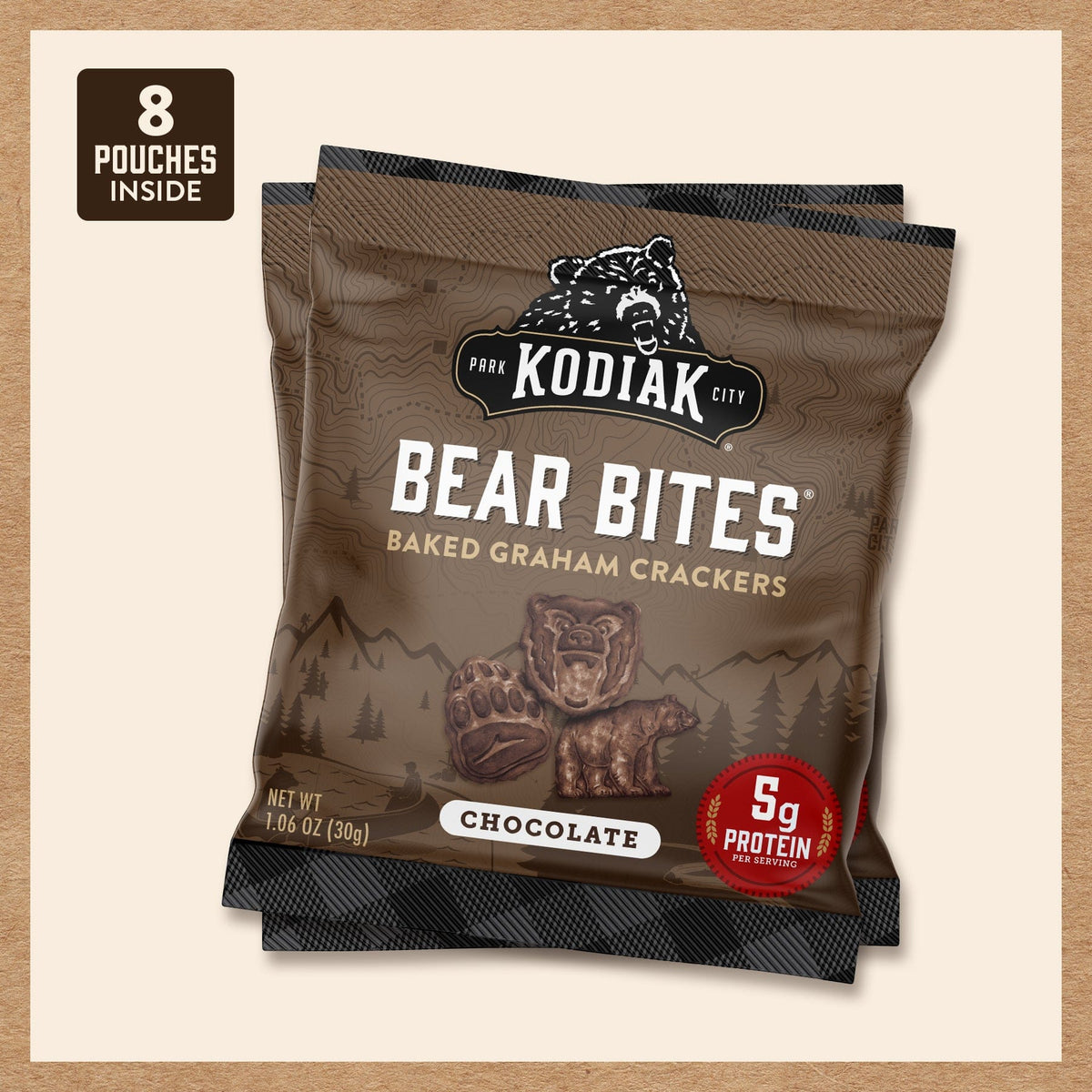 Kodiak Cakes Bear Bites Crackers, Graham, Chocolate, 8 Pack - 8 pack, 1.06 oz packs
