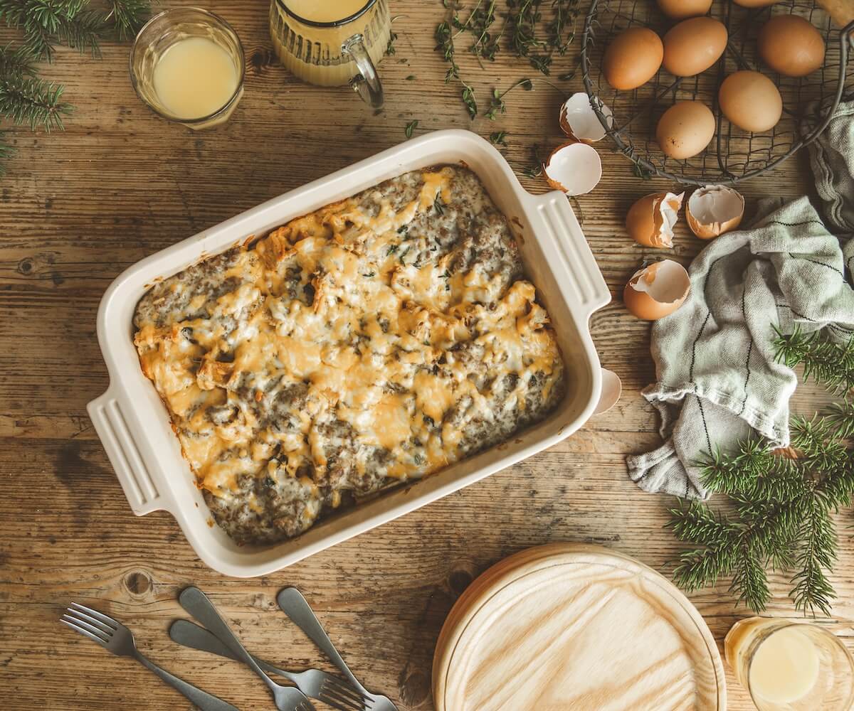 Overnight Biscuits & Gravy Breakfast Casserole 