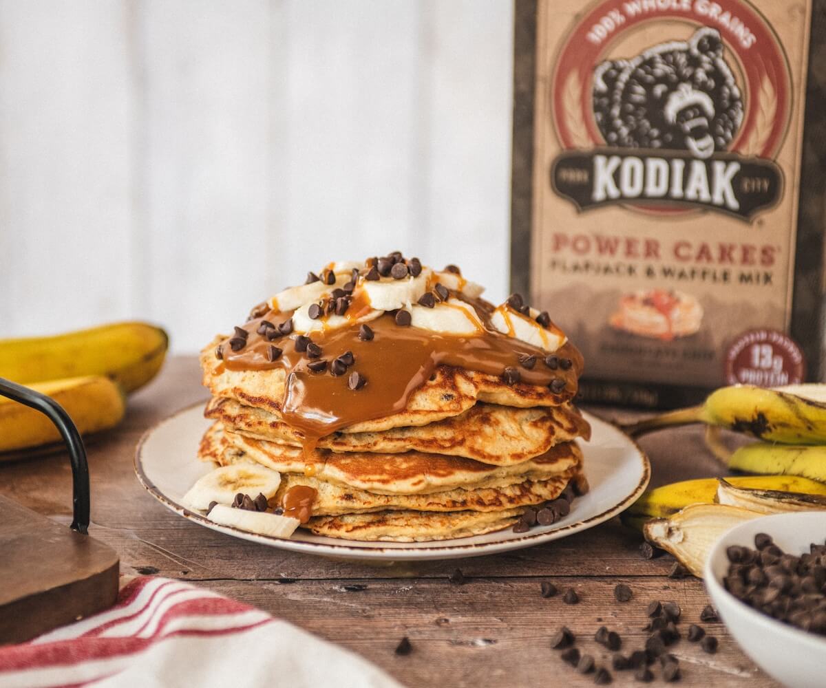 Caramel Chocolate Chip Banana Pancakes Kodiak