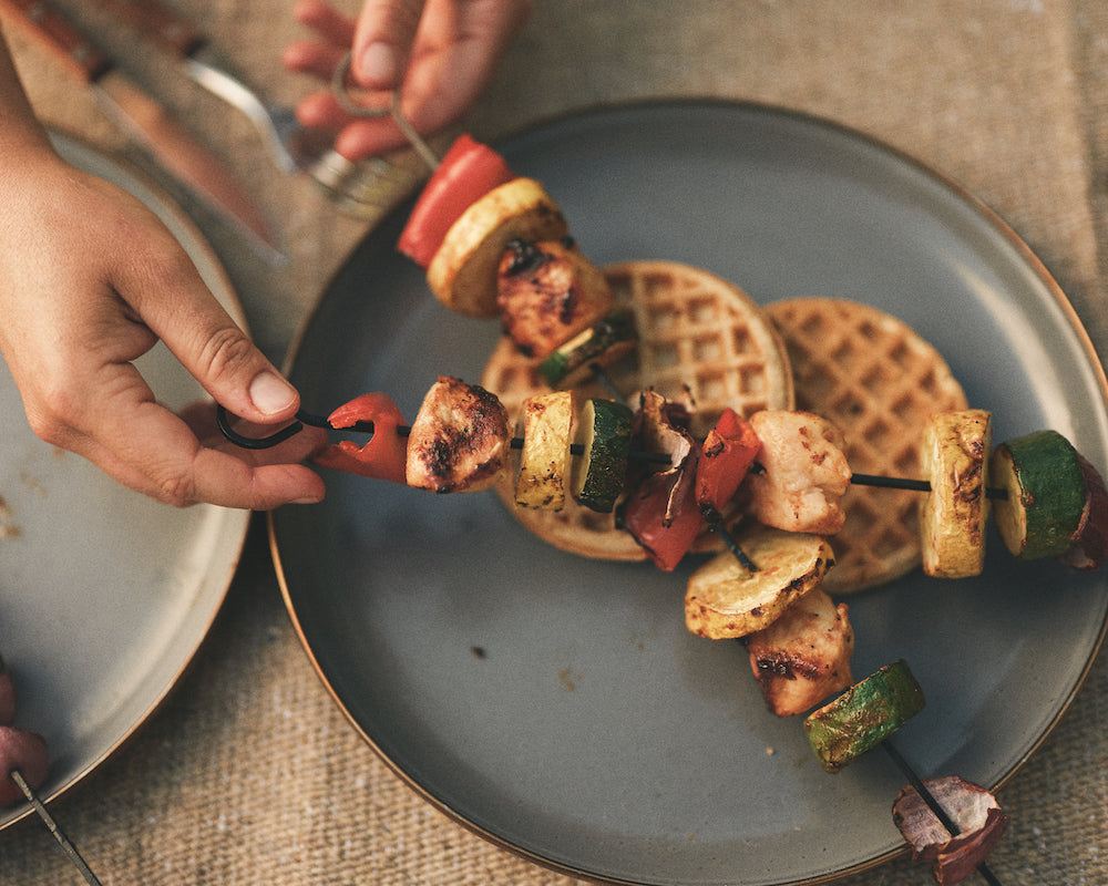 Chicken & Veggie Waffle Kabobs