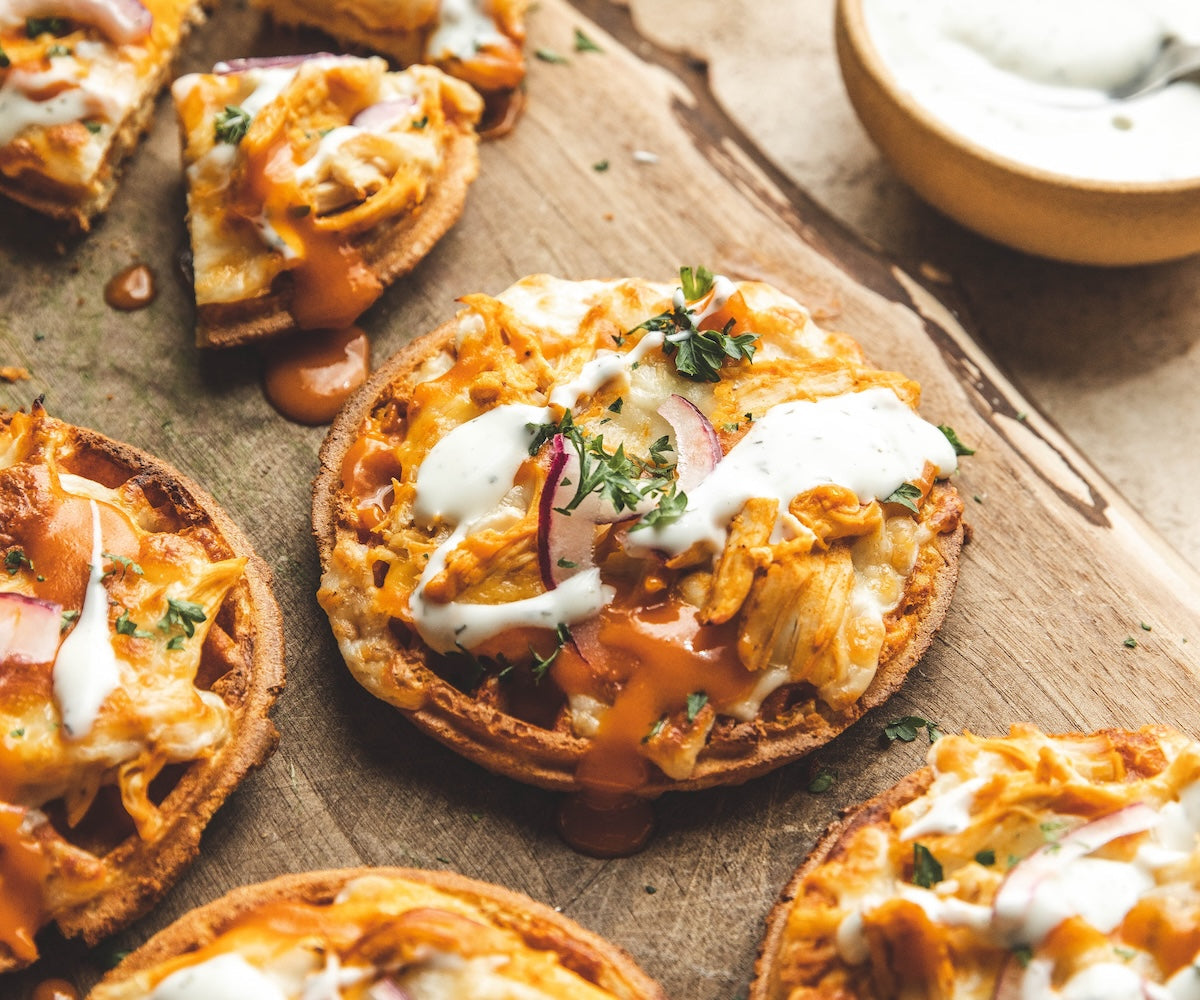 Buffalo Chicken Waffle Pizzas