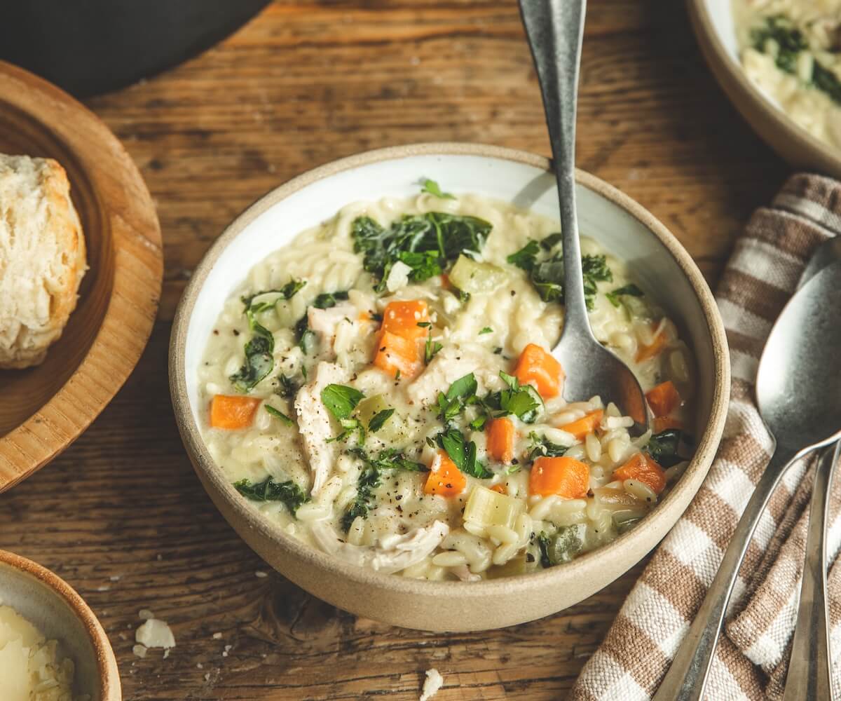 Creamy Chicken & Winter Vegetable Orzo Soup