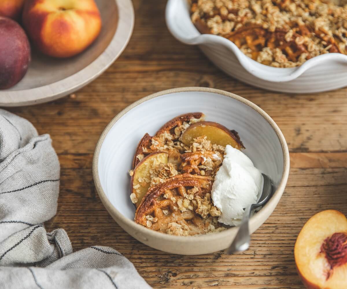 Peach Cobbler Waffle Bake