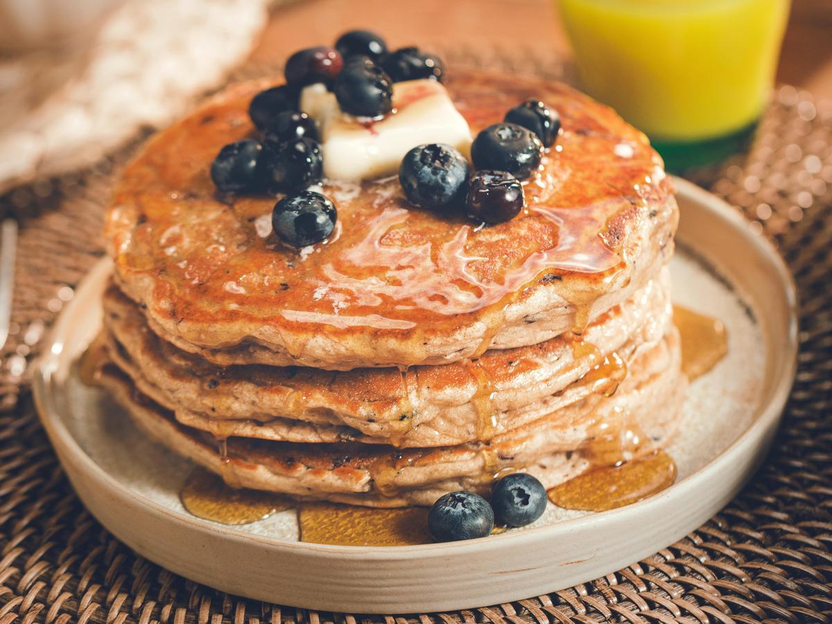 stack of pancakes from protein pancake mix