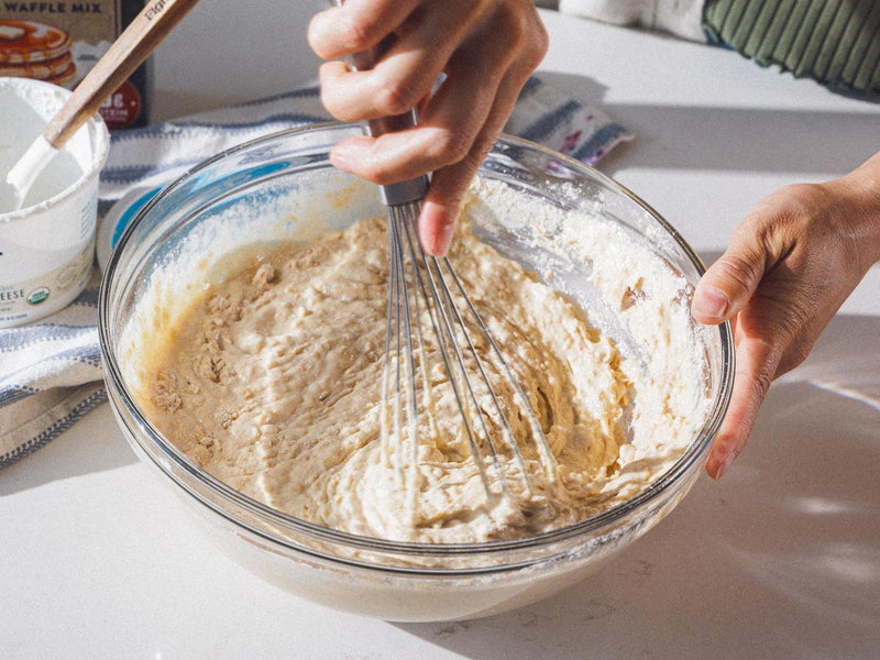 mixing pancake and waffle mix