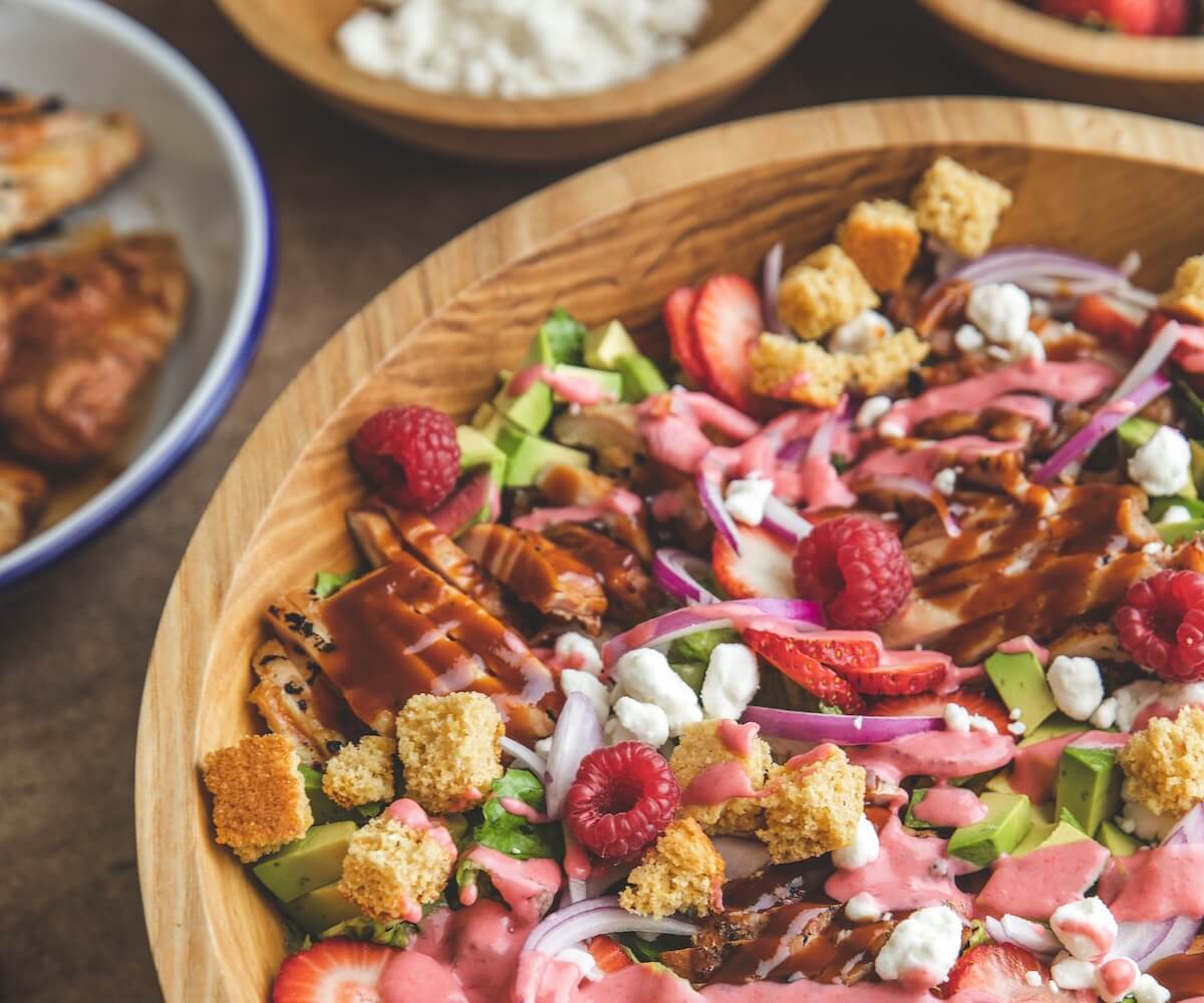 BBQ Chicken Salad with Cornbread Croutons 