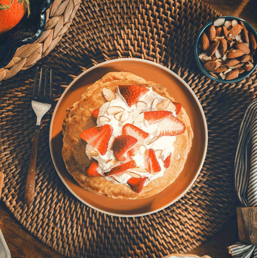 stack of Kodiak Cakes Buttermilk Flapjack & Waffle Mix prepared