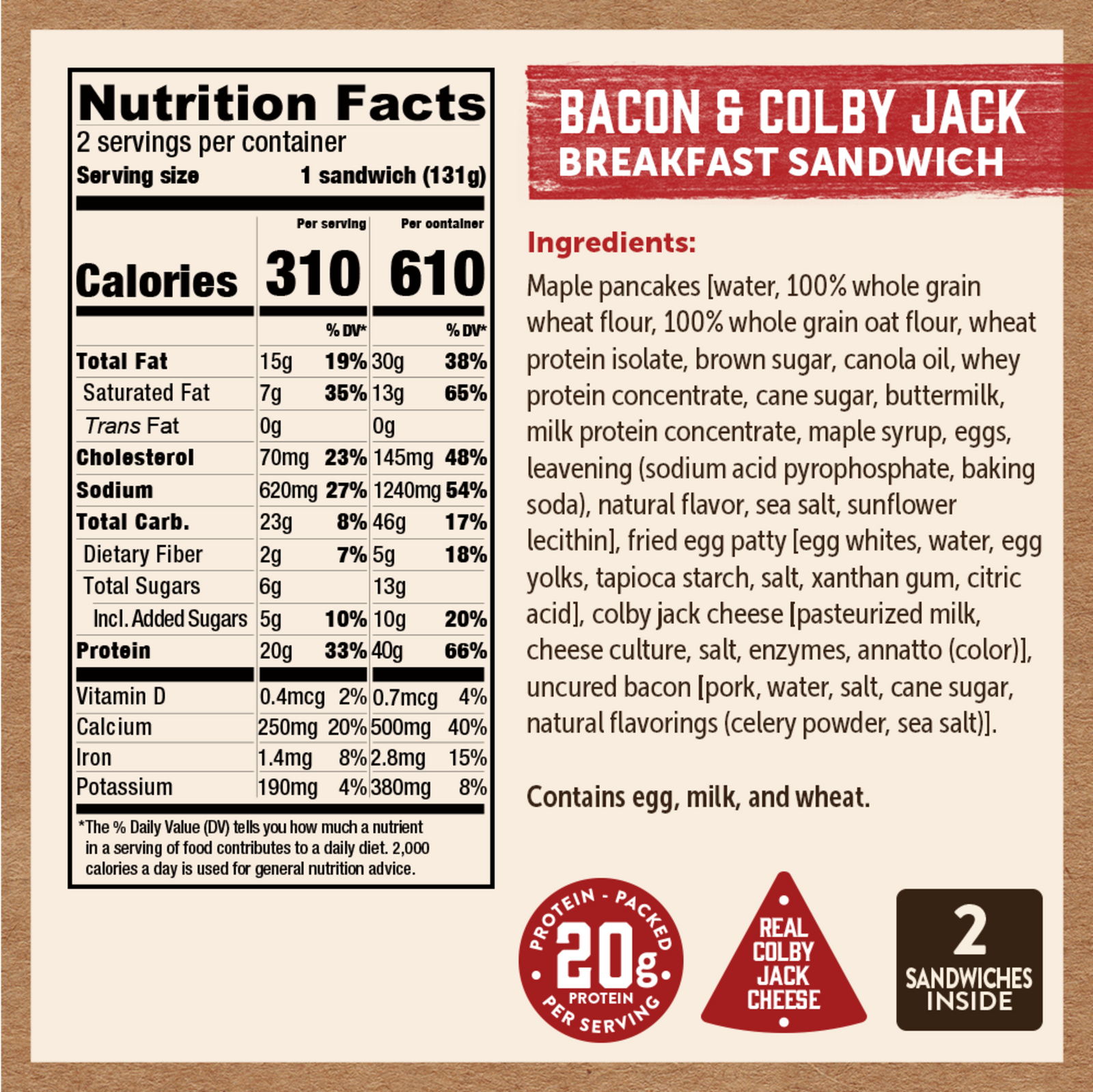 Bacon & Colby Jack Cheese Breakfast Sandwich