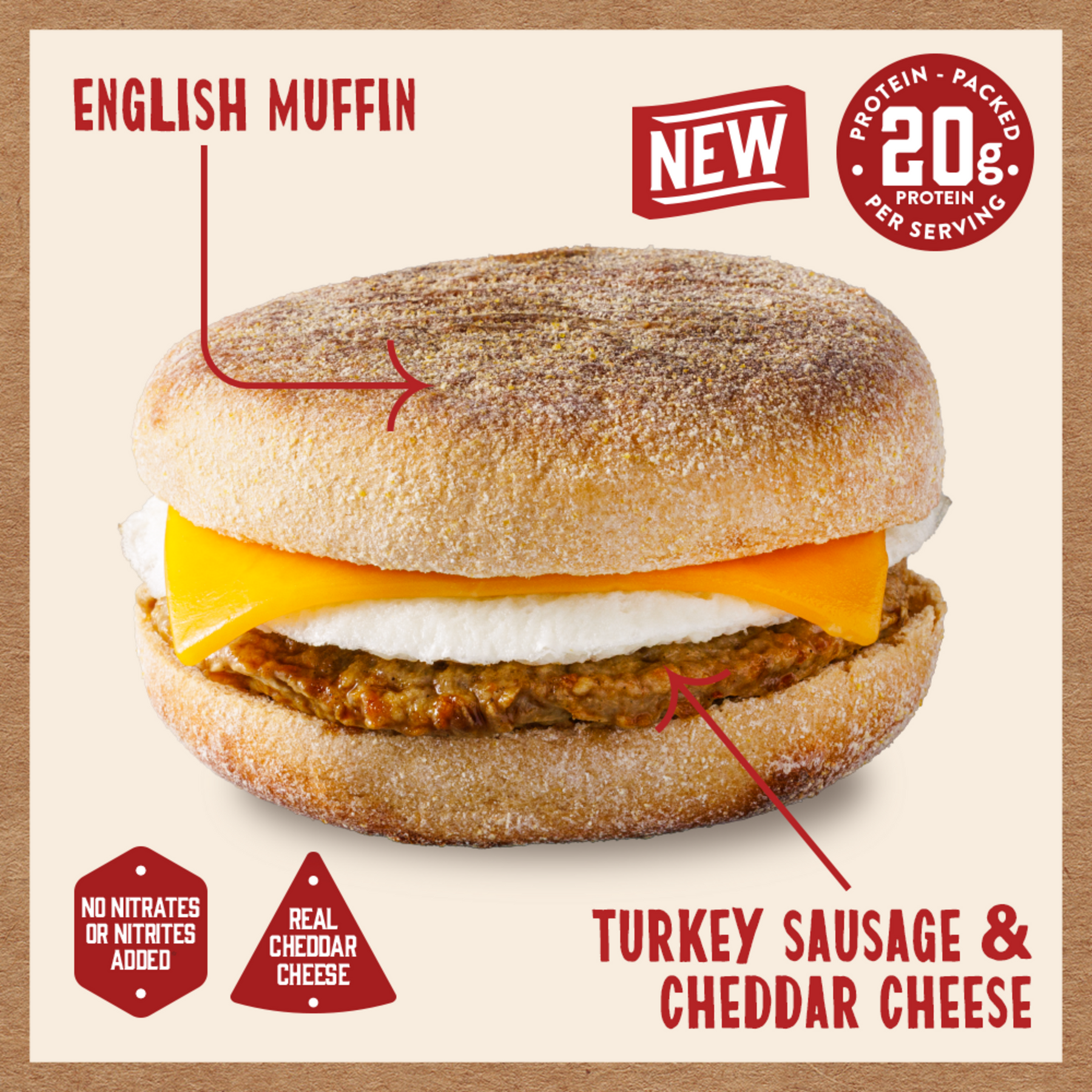 English Muffin Turkey Sausage & Cheddar Breakfast Sandwich